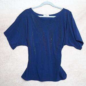 Bleeker & McDougal Navy Beaded Dolman Top